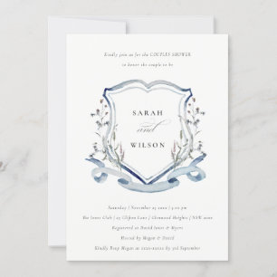 Invitation Fleur sauvage bleu aquarelle Crest Couples Douche