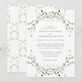 Invitation Fleur sauvage Bleu Aquarelle Mariage élégant (Devant / Derrière)