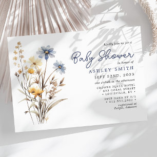 Invitation Fleur sauvage bleu Bouquet Baby shower Boho