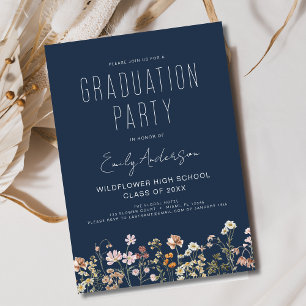Invitation Fleur sauvage bleu de la marine Fleur de la Gradua
