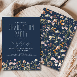Invitation Fleur sauvage bleu de la marine Fleur de la Gradua
