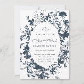 Invitation Fleur sauvage bleu de la marine Mariage Silhouette (Devant)
