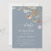 Invitation Fleur sauvage bleu Dusty Baby dans le Baby shower (Devant)