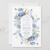 Invitation Fleur sauvage bleu Dusty et Mariage papillon (Devant)