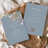 Invitation Fleur sauvage bleu Dusty tout en un Mariage de cod