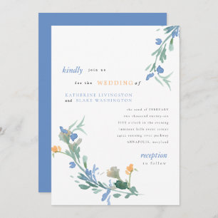 Invitation Fleur sauvage bleu et orange Mariage coloré Invit