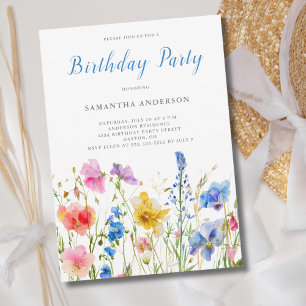 Invitation Fleur sauvage bleu Floral Anniversaire