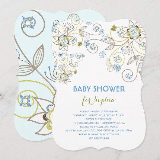 Invitation Fleur sauvage bleu Floral Baby Boy Shower Invitati (Devant / Derrière)