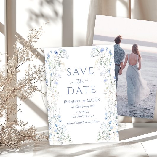 Invitation Fleur sauvage Bleu Floral Boho Enregistrer La Date