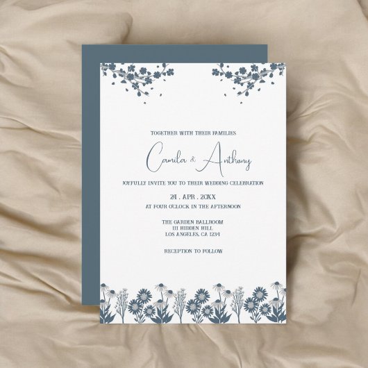 Invitation Fleur sauvage bleu Floral Boho Mariage