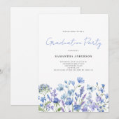 Invitation Fleur sauvage bleu Floral Graduation Party (Devant / Derrière)