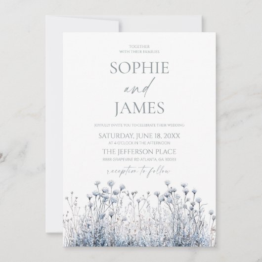 Invitation Fleur sauvage bleu hiver gelé Mariage de fleurs sa (Devant)