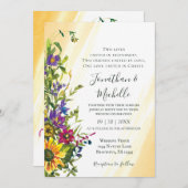 Invitation Fleur sauvage bleu jaune rose Mariage chrétien (Devant / Derrière)