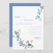 Invitation Fleur sauvage bleu Mariage coloré  (Devant / Derrière)
