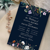 Invitation Fleur sauvage bleu marine Meadow Mariage photo per