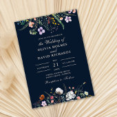 Invitation Fleur sauvage bleu marine Meadow Mariage photo per