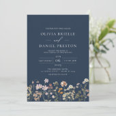 Invitation Fleur sauvage bleu marine tout en un Mariage de co (Debout devant)