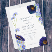 Invitation Fleur sauvage bleu moderne aquarelle Mariage rusti