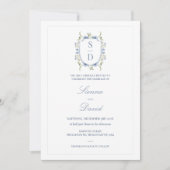 Invitation Fleur sauvage bleu moderne Monogram Crest Mariage (Devant)