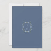 Invitation Fleur sauvage bleu moderne Monogram Crest Mariage (Dos)