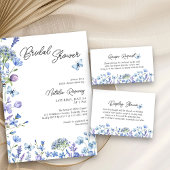 Invitation Fleur sauvage bleu moderne Script Fête des mariées