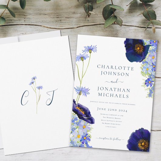 Invitation Fleur Sauvage Bleu Rustique