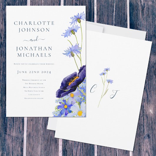 Invitation Fleur Sauvage Bleu Rustique