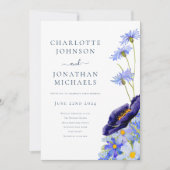 Invitation Fleur Sauvage Bleu Rustique (Devant)