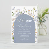 Invitation Fleur sauvage bleu sauvage Un 1er anniversaire Inv (Debout devant)