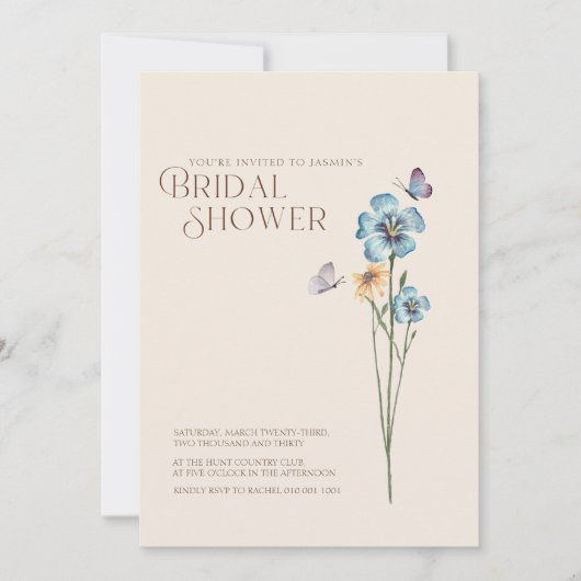 Invitation Fleur sauvage bleu simple Fête des mariées de papi (Devant)