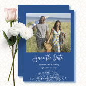 Invitation Fleur sauvage bleu simple photo QR Code Mariage