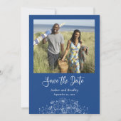 Invitation Fleur sauvage bleu simple photo QR Code Mariage (Devant)