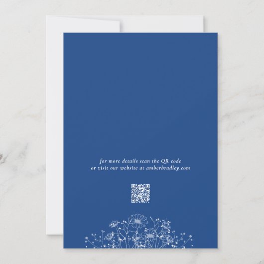 Invitation Fleur sauvage bleu simple photo QR Code Mariage (Dos)