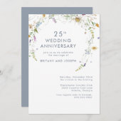 Invitation Fleur Sauvage Bleue Florale 25e Anniversaire de Ma (Devant / Derrière)