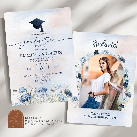 Invitation Fleur Sauvage Bleue Poussiéreuse de Remise des Dip