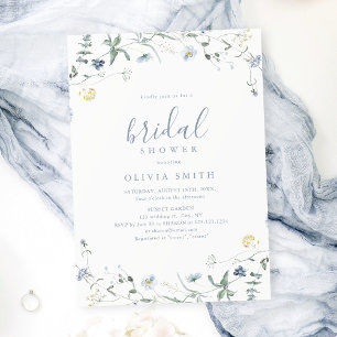 Invitation Fleur sauvage bleue poussiéreuse douche de mariée