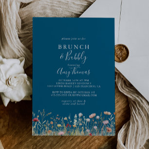 Invitation Fleur sauvage Bliss de la marine Brunch Bubbly Fêt
