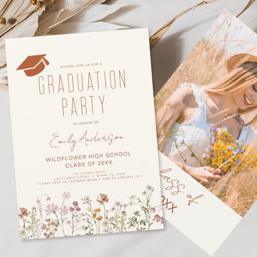 Invitation Fleur sauvage Bloom Graduation Party Boho