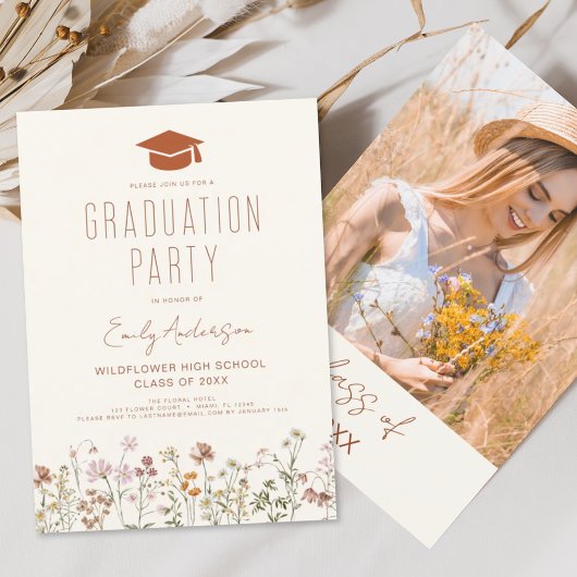 Invitation Fleur sauvage Bloom Graduation Party Boho
