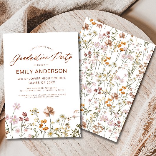 Invitation Fleur sauvage Bloom Graduation Party Boho