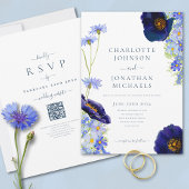 Invitation Fleur sauvage Blue Rustic Mariage site web QR Code