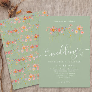 Invitation Fleur Sauvage Bohème Floral Automne Sauge Vert