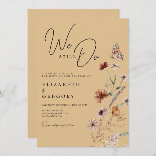 Invitation Fleur sauvage Bohème Nous Faisons Encore Vow Renou (Devant / Derrière)