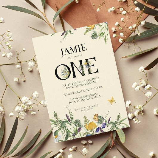 Invitation Fleur sauvage Boho 1er anniversaire fille