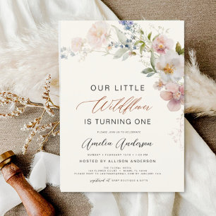 Invitation Fleur sauvage Boho 1er Jardin d'anniversaire