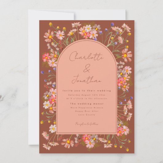 Invitation Fleur sauvage Boho Arch Burnt Orange Mariage de au (Devant)