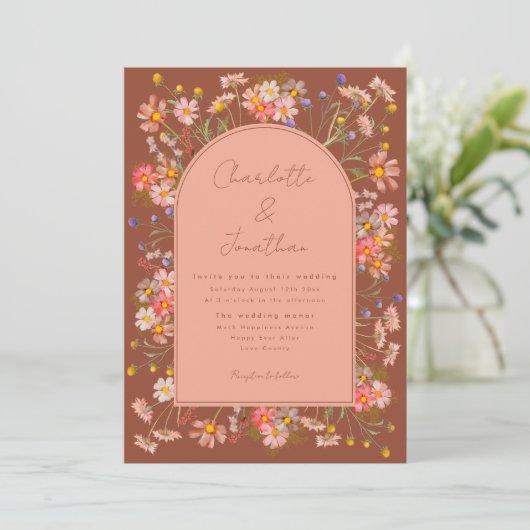 Invitation Fleur sauvage Boho Arch Burnt Orange Mariage de au (Debout devant)