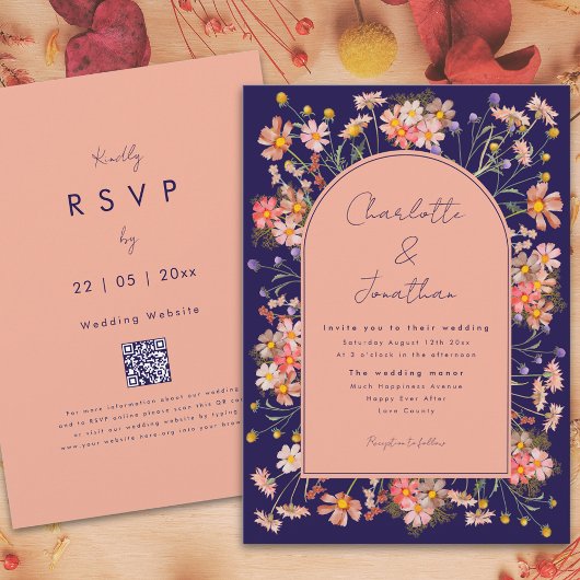 Invitation Fleur sauvage Boho Arch Marine Mariage de automne