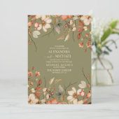 Invitation Fleur sauvage Boho Automne Mariage vert (Debout devant)