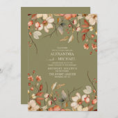 Invitation Fleur sauvage Boho Automne Mariage vert (Devant / Derrière)